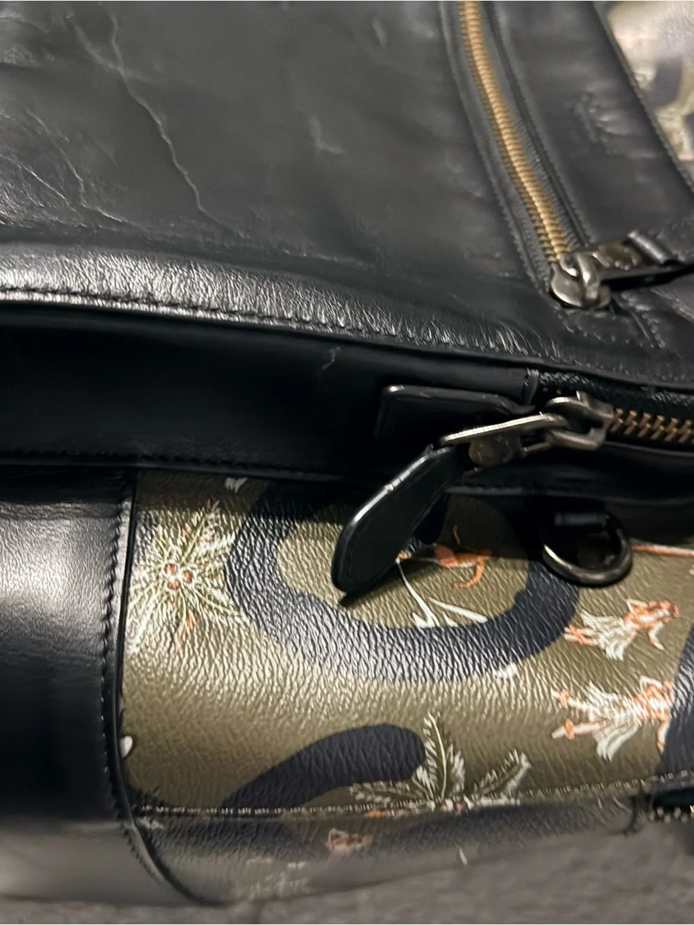 Coach Olive Green and Black Canvas & Leather Signature Backpack